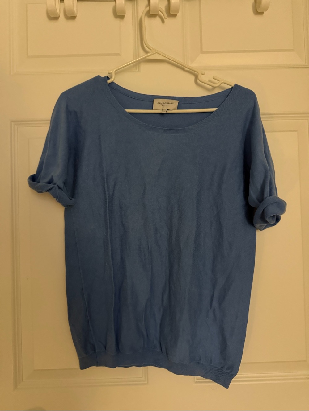 EILEEN FISHER Sky Blue Rolled-Sleeve Scoop Neck Tee